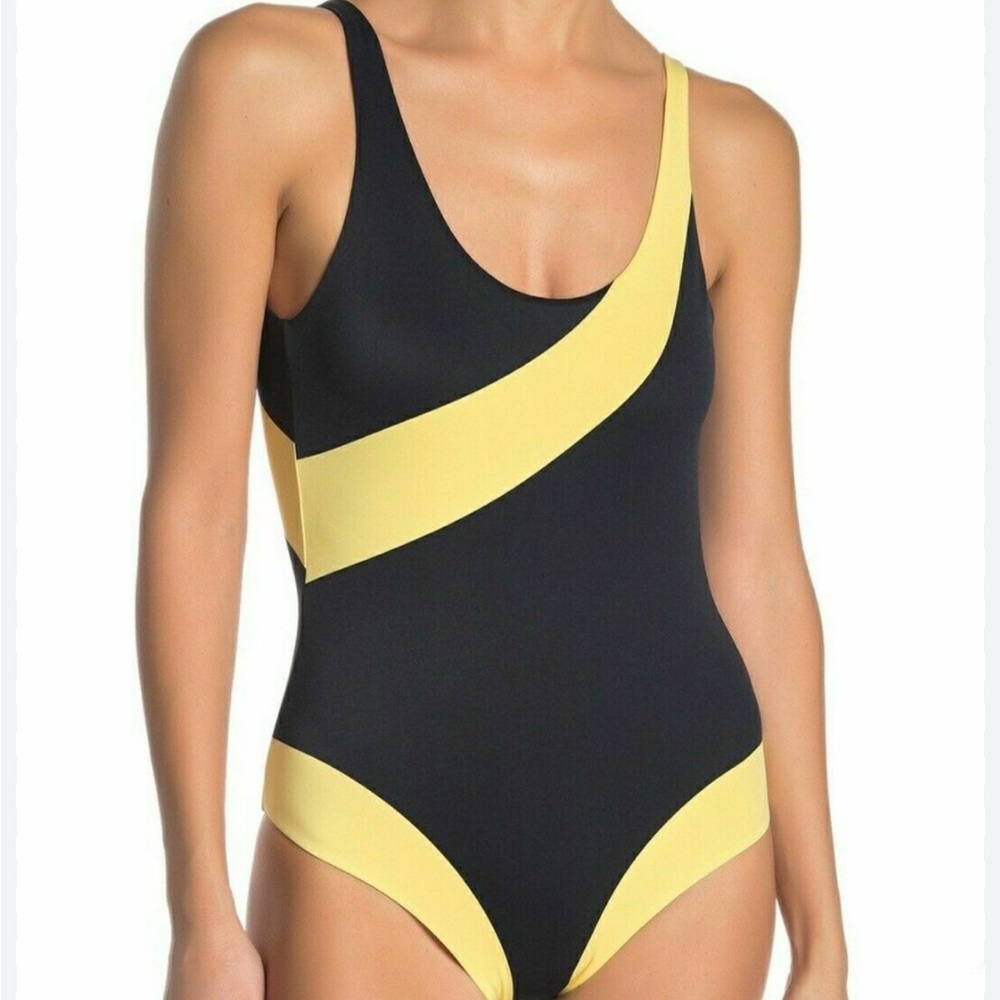 Onia Swimsuit Rachel Colorblock Black and Yellow One-Piece Swimsuit Medium
